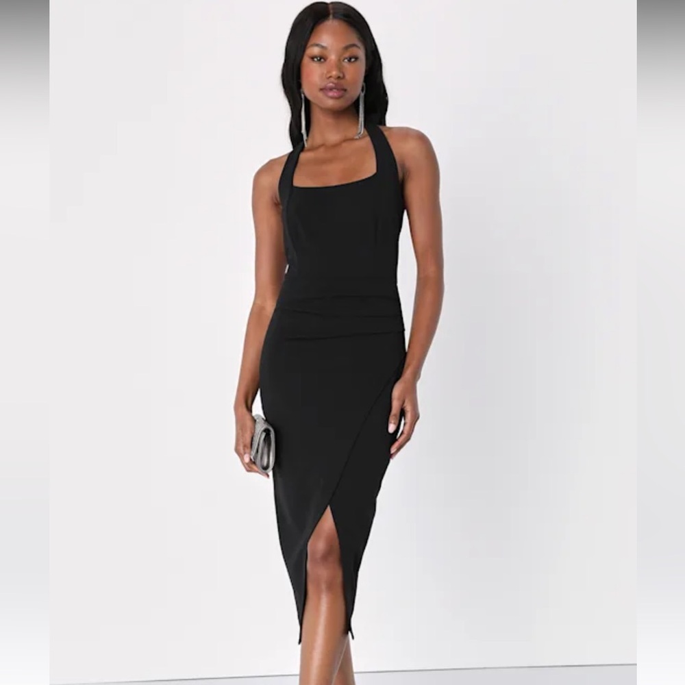 LULUS SZ S Black Halter Midi Dress